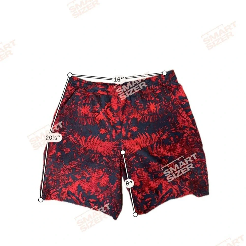 Lululemon Pace Breaker Lined Shorts 9 Mens XL Red Gray Tropical Fern Print